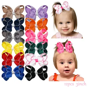 12pcs 3inch Scalloped Edge Hair Bows for Kids - Cute and Colorful Hair Accessories boutique baby girl hair bows Baby Girl Hair bows