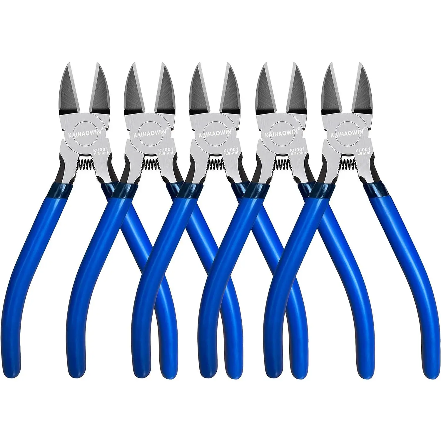 Wire Cutters 5 Pack, 6.5 inch,Flush Cutters Diagonal Cutters Side Cutters Precision Ultra Sharp Spring Loaded Wire Snips Clippers Dikes Cutting Pliers Small for Crafting Jewelry Making,Blue