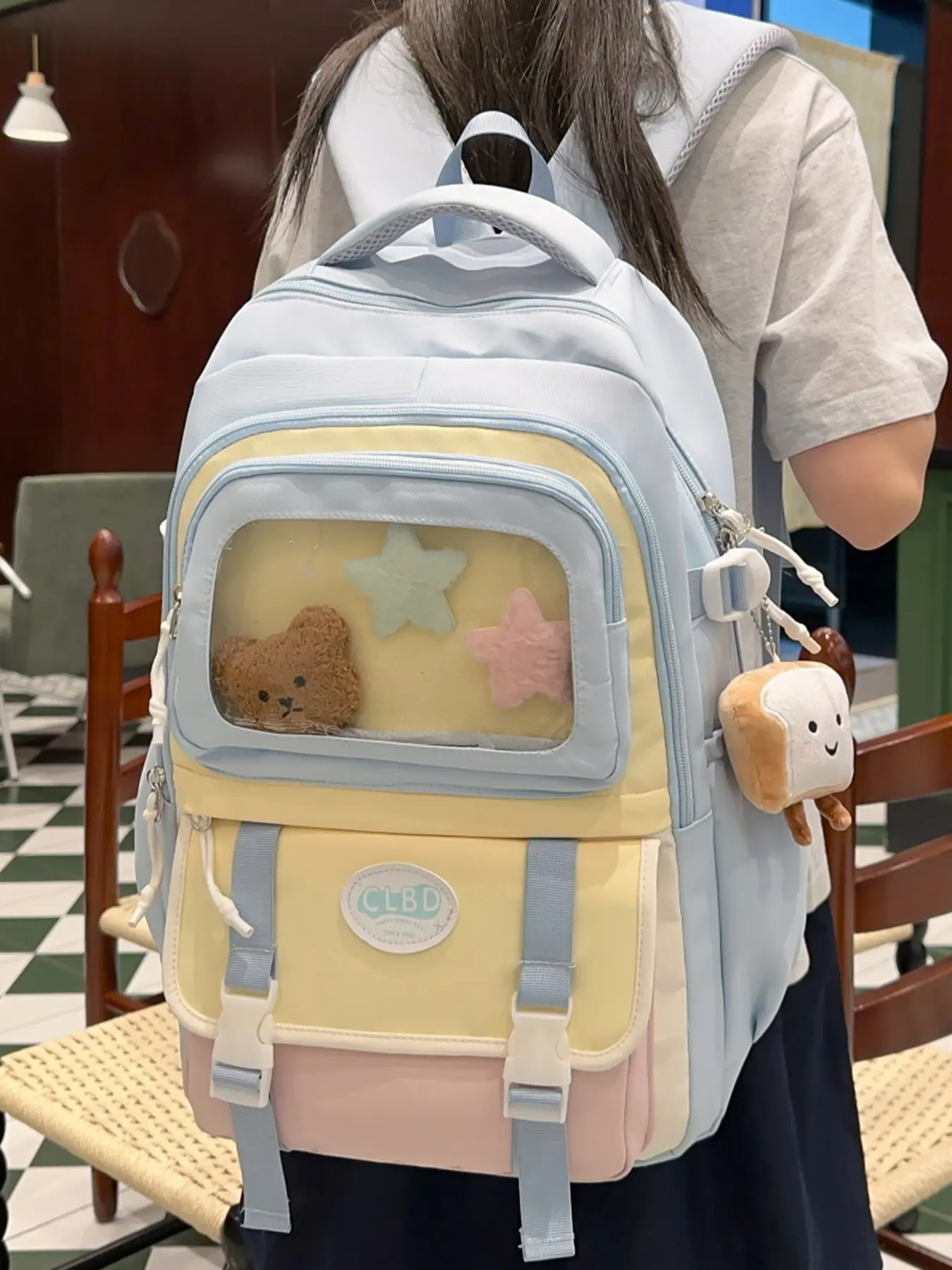 Large capacity backpack, color blocking backpack, letter buckle zipper, School Style Backpack, suitable for students to go to school, shopping and traveling, men's and women's backpacks, Daypack