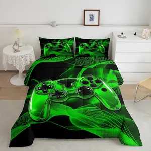 Gamer Bedding Set,Gaming Comforter Set,Game Controller Comforter,Gaming Gifts Game Green Duvet Set