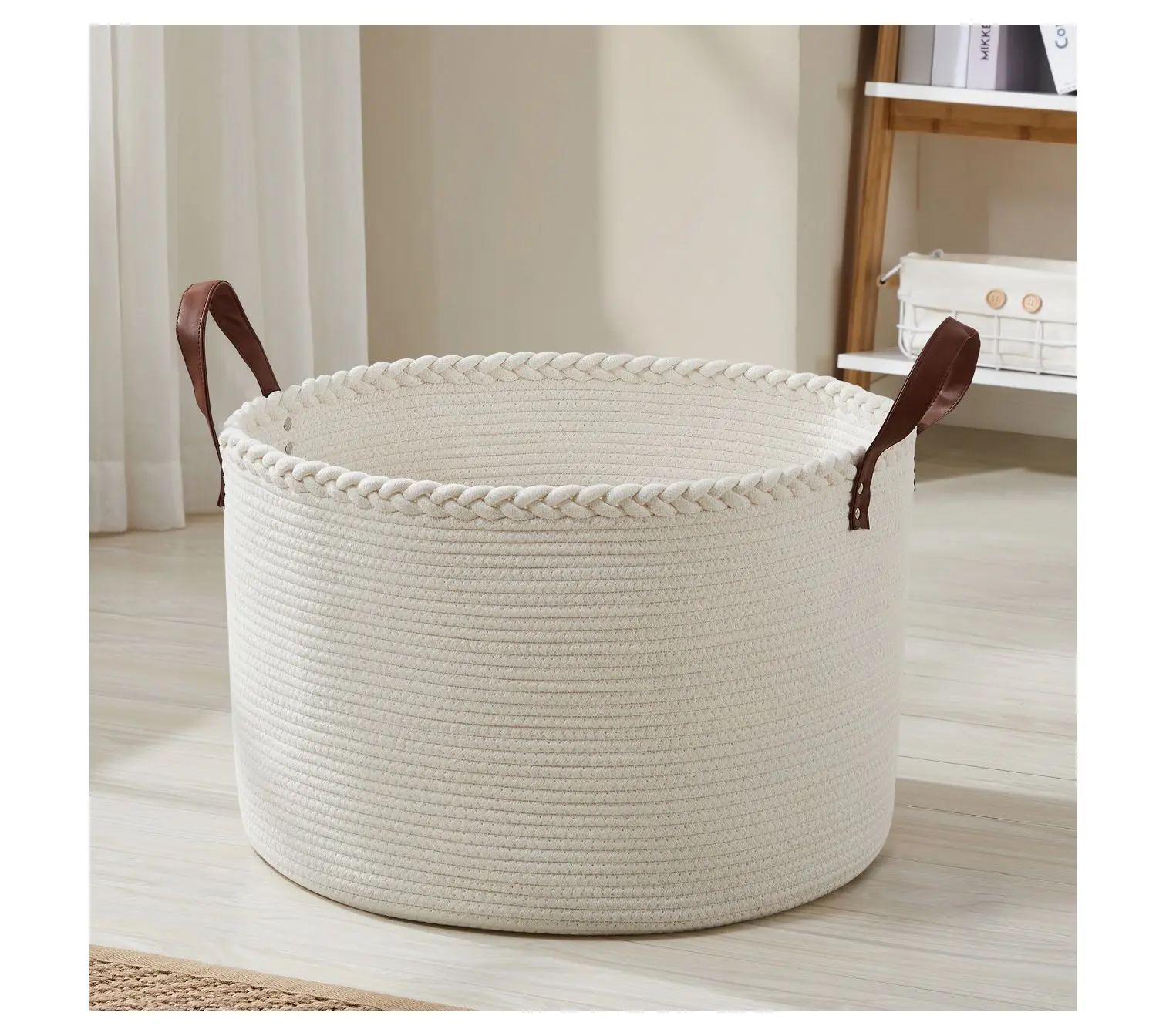Ornavo Home XL Rope Laundry Storage Basket w/ Leather Handles Ornavo Home XL Rope Laundry Storage Basket w/ Leather Handles