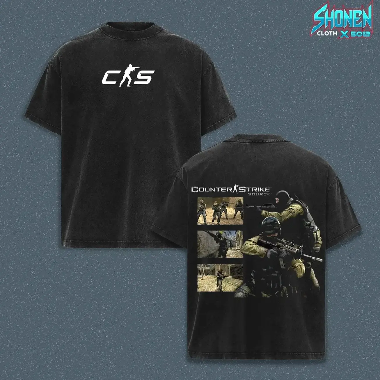 Counter-Strike Source CSS Vintage Washed Graphic Tee, Oversized Heavyweight Cotton Shirt, Classic FPS Gaming Streetwear, Retro PC Gamer Merch, Competitive Shooter Apparel, Premium Washed Tee FIM