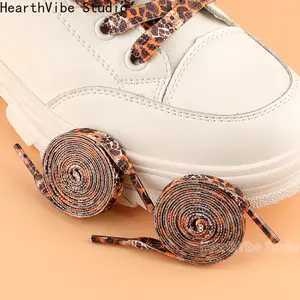 Unisex Canvas Shoe Laces — Flat, Leopard-Print Shoelaces for White Sneakers, Black Shoes, and Colorful Footwear