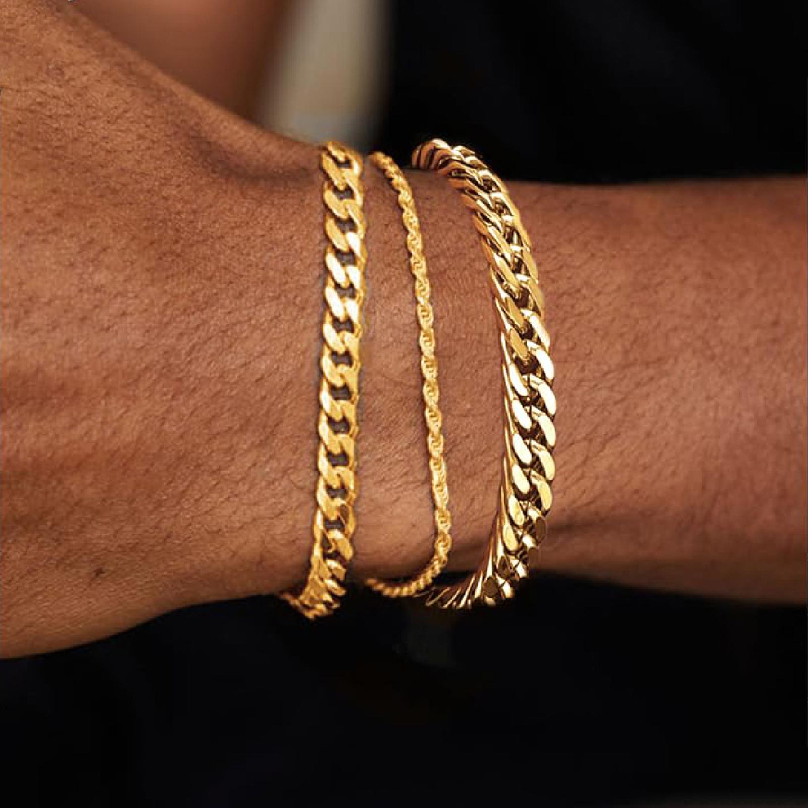 3Pcs Stainless Steel Bracelets for Men, Gold/Silver Mens Chain Bracelet 7.8 Inches Mens Stainless Steel Cuban Link Bracelets Set