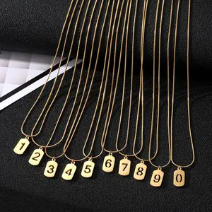 Stainless steel necklace lucky number small square necklace hollow number design ladies daily wear gift