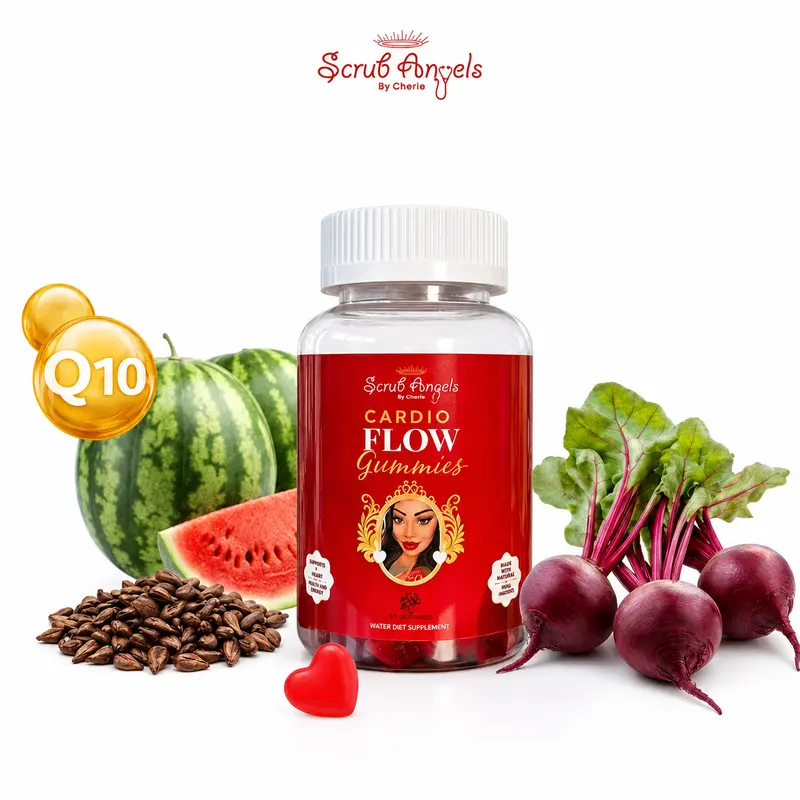 Scrub Angels Cardio Flow Heart Health Support Dietary Supplement Gummies - Sugar Free, Plant-Powered, Nitric Oxide, L-Arginine, CoQ10 Boost, Antioxidant, Berry Flavored Chewable, for Healthy Blood Pressure