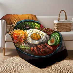 1 Piece of Bright Sushi-Themed Flannel Blanket - 280 g/m² Cozy Winter Blanket, Colorful Rice Bowl Design, Soft Polyester, Machine Washable, Perfect Home Decor and Gift, Sushi Room Decoration