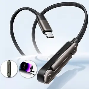 240W Braided Type-C Fast Charge Cable with Phone Stand,T-Shaped Foldable Durable USB-C Cord,invisible holder charger cable with stand