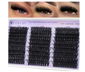 EYDEVRO Volume Lash Clusters 60D80D100D Eyelash Clusters Full Thick Cluster Eyelash Extensions D Curvature 10-18mm Individual Lashes Mega Volume Cluster Lashes DIY Lash Extensions at Home