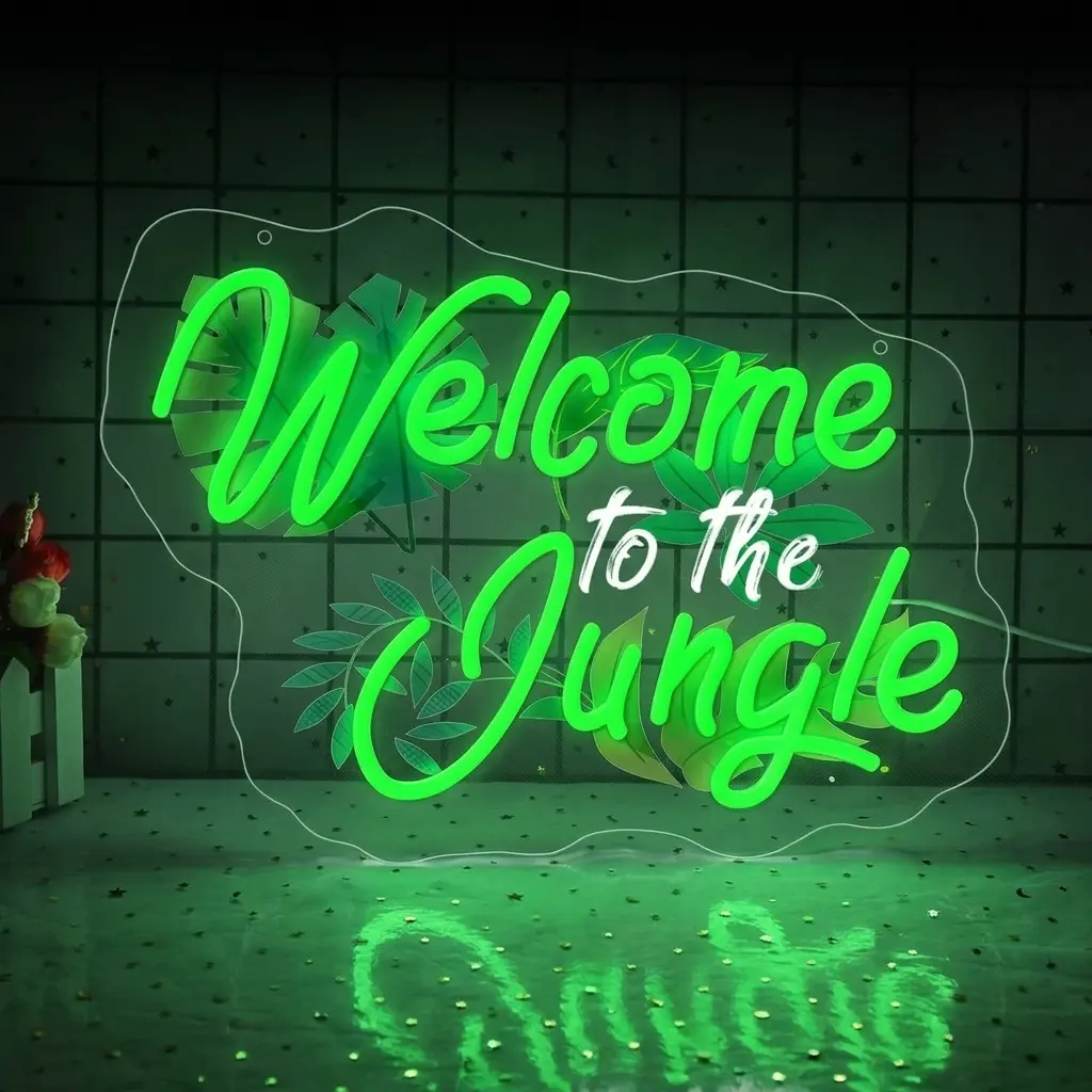 Welcome to the Jungle Neon Sign Jungle Decor for Wall Decor Usb Letter Light Up Sign for Garden Home Entryway Front Porch Party Gift Decorative Ambiance Lighting Led Decoration