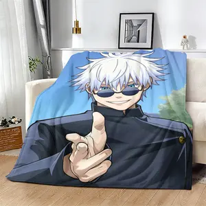 Countdown Sale! Gojo Satoru Flannel Throw Blanket, Jujutsu Kaisen Anime Plush Warm Blanket, Soft Cozy All Season Bed Sofa Decor Blanket, Ideal Themed Gift for Anime Fans Kids Friends outdoorfun