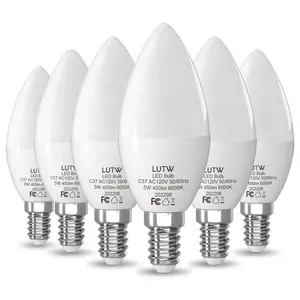 E12 Candelabra LED Light Bulbs 40 Watts Equivalent,5W 450 Lumen Type B LED Chandelier Light Bulbs,Non-Dimmable B11 Ceiling Fan Bulb, 6 Pack