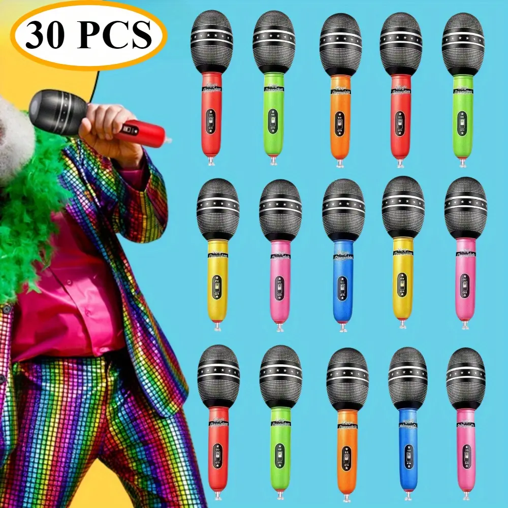 30-Pack Colorful Mix Plastic Inflatable Microphones (9.4 in) - Manual Inflate, Helium Fill, Wireless Button-Equipped 80s-90s Party Favors for Karaoke, Birthday, Camping (Home Improvement, Building Supplies, Wallpaper & Wall Trim), Karaoke Use