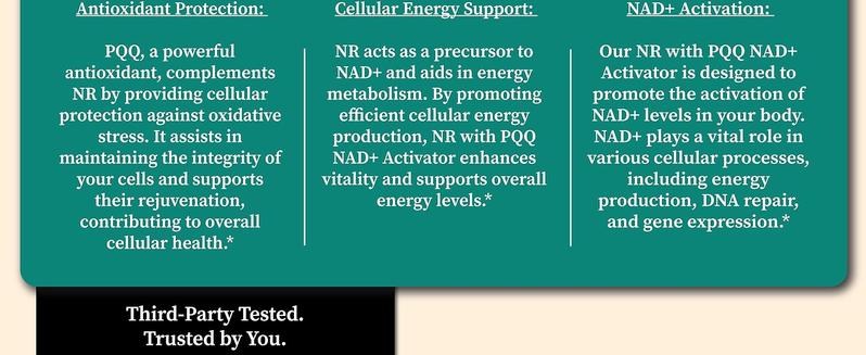 Health Thru Nutrition NR+PQQ for Energy & Anti-Aging 300mg NR + 20mg PQQ NAD+ Booster Vegan 60 Caps Antioxidant Supplement