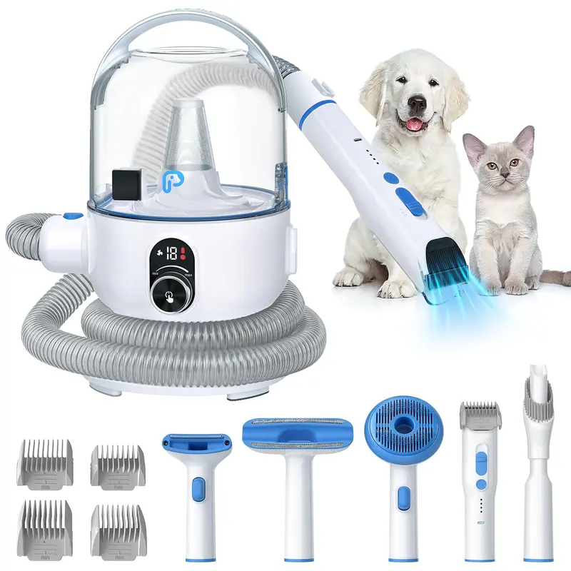 【GARVEE】Pet Grooming Vacuum Kit Dog Clippers for Grooming Cat Hair Brush Shedding Trimmer Supplies Tool, Low Noise Pet Hair Vacuum with Pet Grooming Tools for Shedding Pet Hair