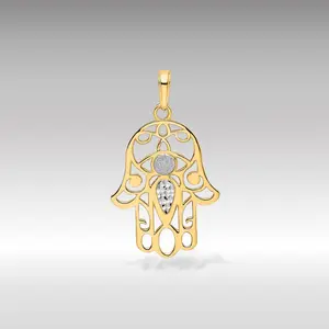 14K Gold Large Diamond-Cut Hamsa Evil Eye Pendant - Model M2941