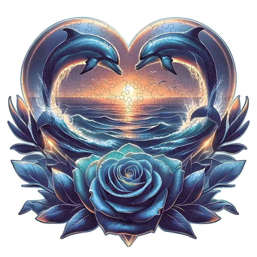 Love Dolphin Wooden Puzzle, Odd Pieces Puzzle, Uniquely Irregular Animal Shaped Wooden Jigsaw Puzzles, Perfect Birthday Holiday Gift For Adults, Party Games, DIY Leisure Game Fun Toys, Home Decor