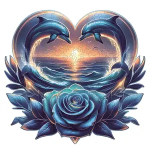 Love Dolphin Wooden Puzzle, Uniquely Irregular Animal Shaped Wooden Jigsaw Puzzles, Perfect Birthday Holiday Gift For Adults, Party Games, DIY Leisure Game Fun Toys, Home Decor