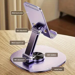 Metal Folding Phone Stand, 360° Rotatable, Adjustable, USB Port Compatible, Foldable Design, Portable, Anti-Slip Base, Silver Color, Ideal for Smartphones & Tablets, Multifunctional Phone Stand