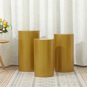 3PCS Round Plinth Cylinder Pedestal Wedding Cake Flower Display Stand,Gold