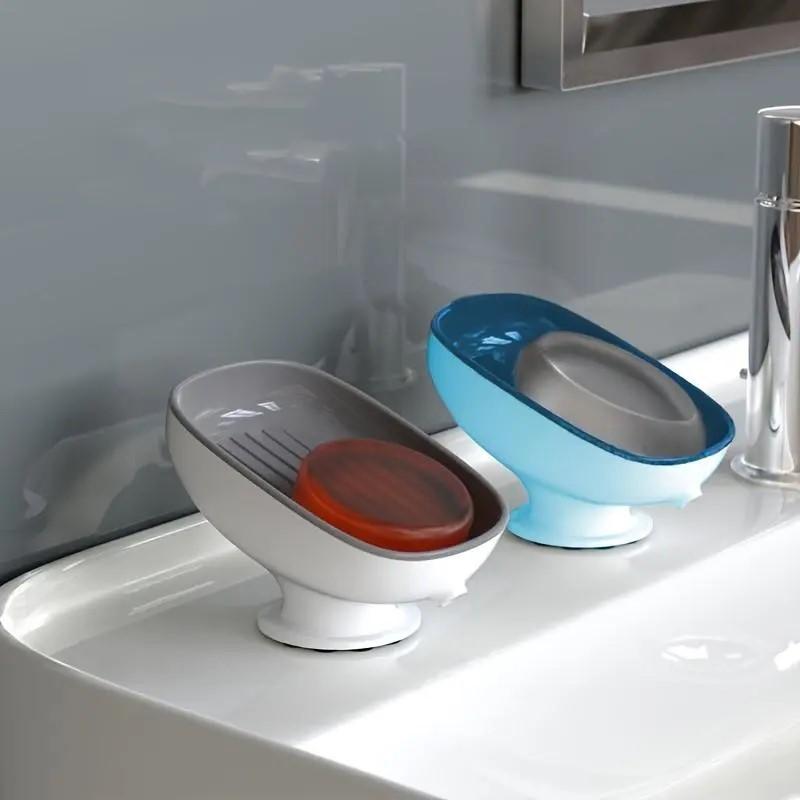 1-Piece Luxurious Adjustable Oval Self Draining Soap Dish with Drain, Wall-Mounted Anti-Slip Removable Soap Tray for Bathroom, Shower and Sink, Bathroom Accessory