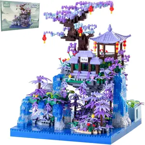 Cherry Blossom Tree House Micro Building Blocks Set,Peach Blossom Pond Flowers Bricks Architecture Kit with LED Light Gifts for Adults and Kids(2500+Pieces)