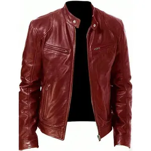 Men's Zip Up PU Leather Jacket