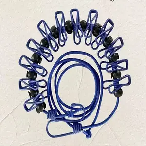 Blue Color Laundry Line Set, Includes 12 Clips & 13 Positioning Beads, Durable Clothesline Accessory for Outdoor Use