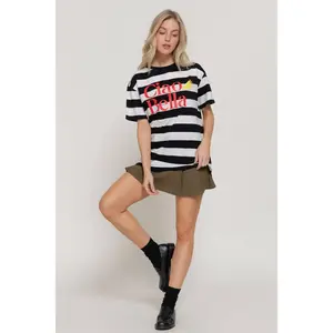 Y/D Graphic Stripe Crew Neck Short Sleeve T-Shirt: BLK-black/white / S