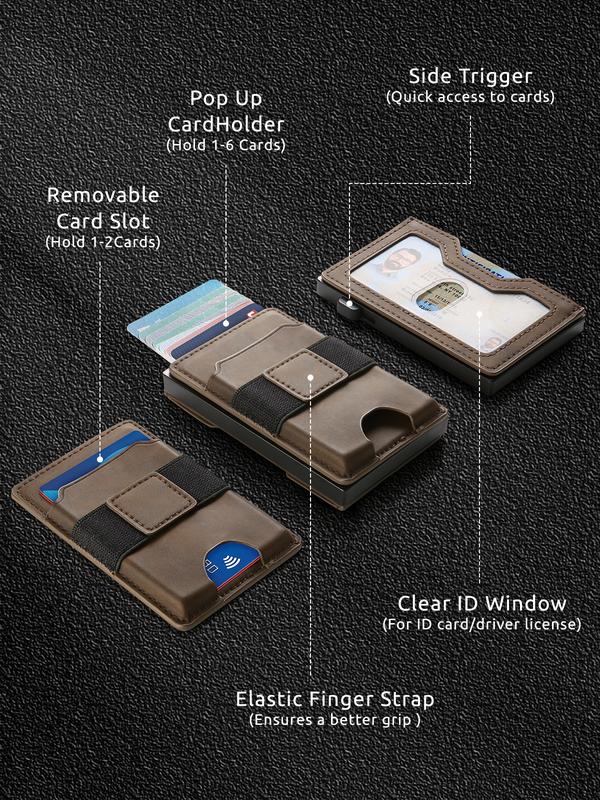Minimalist Wallet for Men,Men's Slim Business Card Holder with RFID Blocking and Metal Pop Up Credit Card Case,Magnetic Card Holder for Phone,Birthday Anniversary Gifts for Mens,Black/Brown