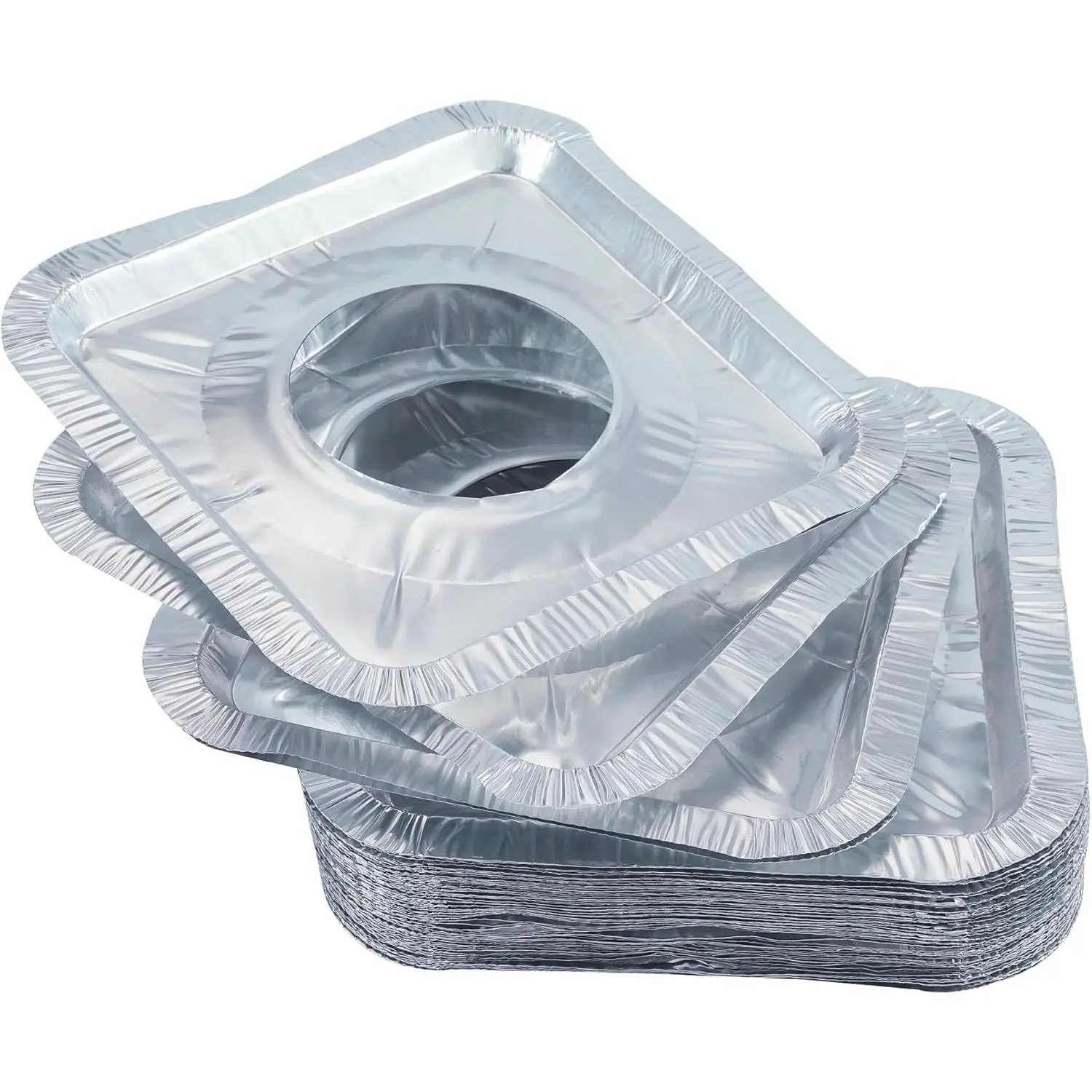 Gas Burner Liners (50 Pack) 8.5" Disposable Aluminum Foil Square Stove Burner Covers - Gas Range Protector Foil Liners to Catch Oil, Grease and Food Spills
