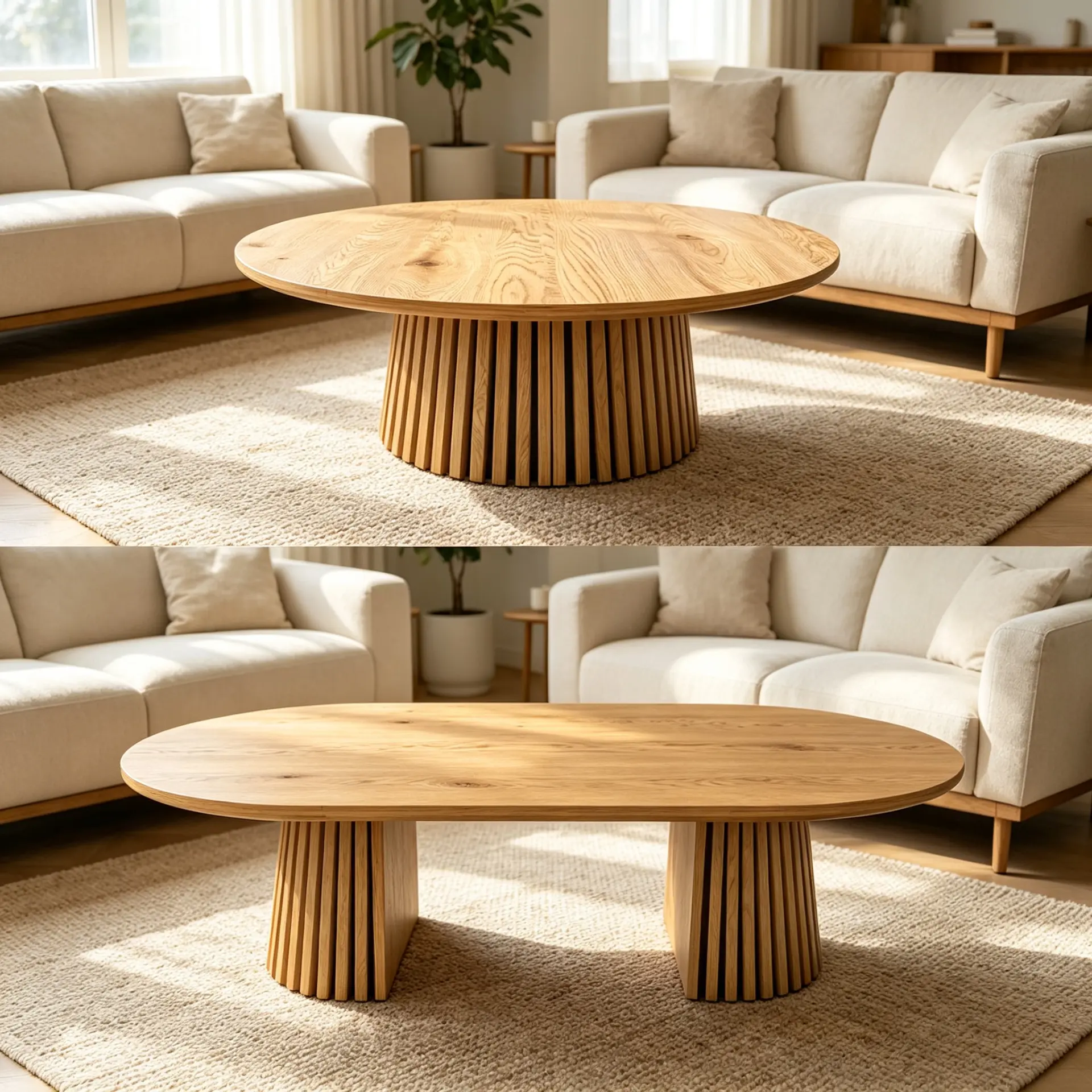 Modern Wooden Extendable Oval Coffee Table - Slatted Legs, Multi-functional Space-saving, Wooden Counter Top Living Room Furniture, Flexible for Living Room or Office Use