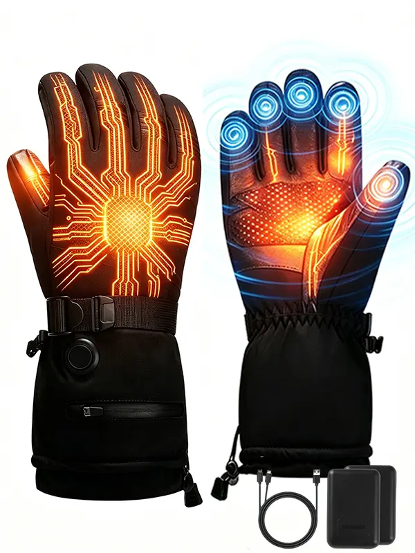 HEWINZE Women's Winter Electric Heated Gloves, USB Touchscreen Full Finger Gloves with Back-of-Hand Heating, 7.4V 2×2500mAh Battery, 100% Polyester Shell, Goatskin-Microfiber Palm for Outdoor Sports