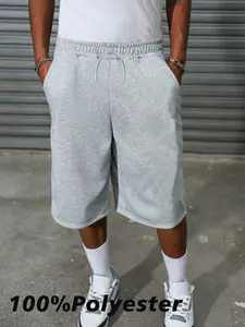 Men's Solid Color Cotton Soft Menswear Shorts, Loose Drawstring Design with Pocket, Ideal for Tropical Casual Wear