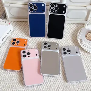 Transformative iPhone 17 Pro Max Large Window Smooth Colorblock Creative Lens Design Case - Compatible with iPhone 13/14/15 Pro/16, Sleek & Rounded, Transparent Edges, Versatile Orange & Deep Blue Titanium Gray, Stylish & Durable, Perfect Fit!