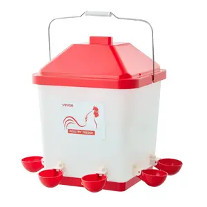 VEVOR 5 Gallon Automatic Chicken Waterer, 6 Water Ports, Automatic-Fill Water Cup, Automatic Gravity Waterer with Handle Sealed Rubber Ring, Waterproof PP Material, No Waste Design, for Chicken