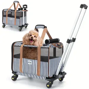 Lekereise Cat Carrier with Wheels for Small Pet, Airline Approved Dog Carrier with Wheels, Rolling Dog Cat Carrier, Stripes