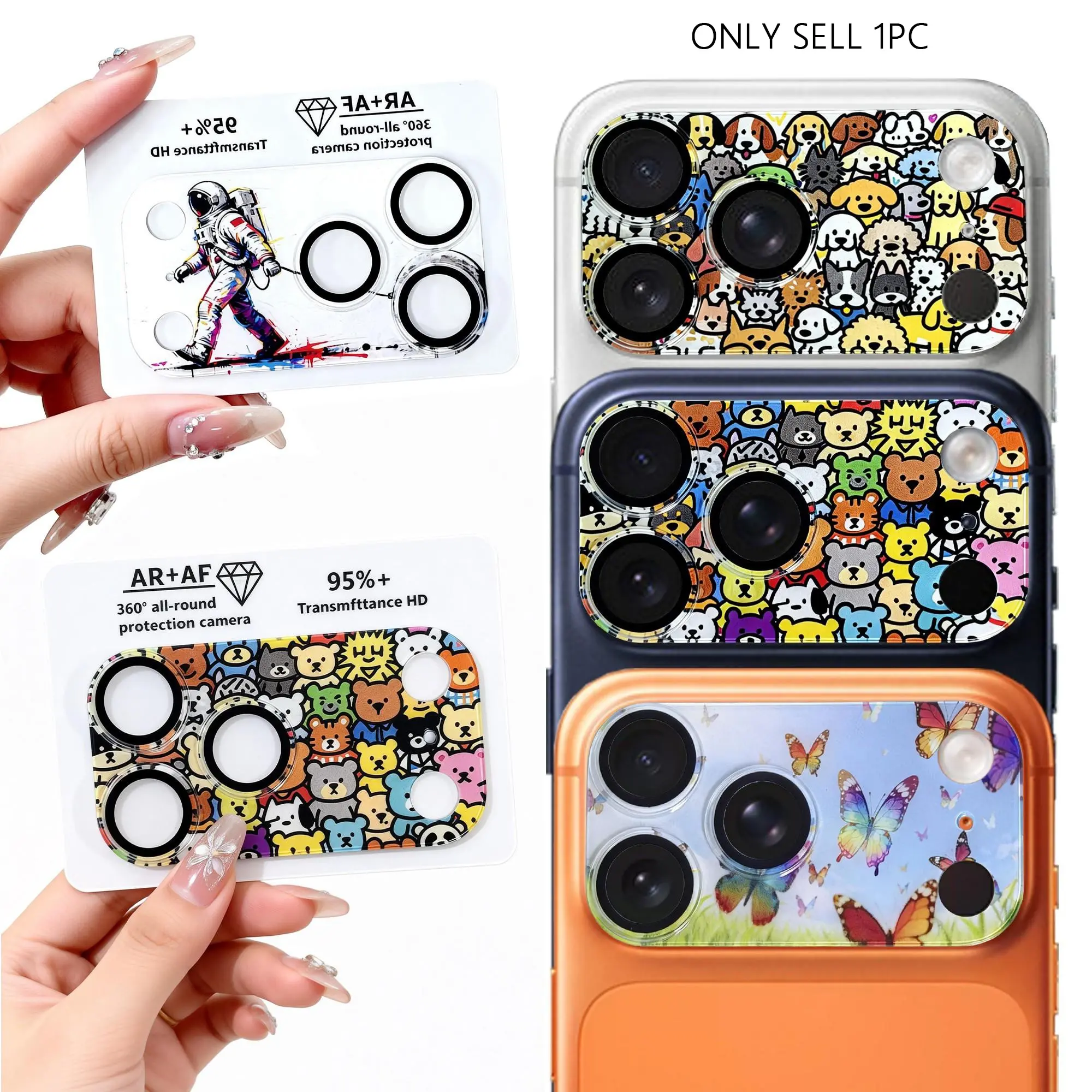 Protective Camera Lens Film for iPhone 17 Pro Max, Smartphone Personalized Butterfly Style, Dog Style, Bear Style, Tempered Glass Cover Screen Protector Accessory, Protection