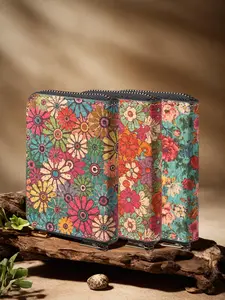 Denior RFID Magnetic Zipper Wallet Credit Card Bag Green with Colorful Floral Design and Zipper Closure No Warranty