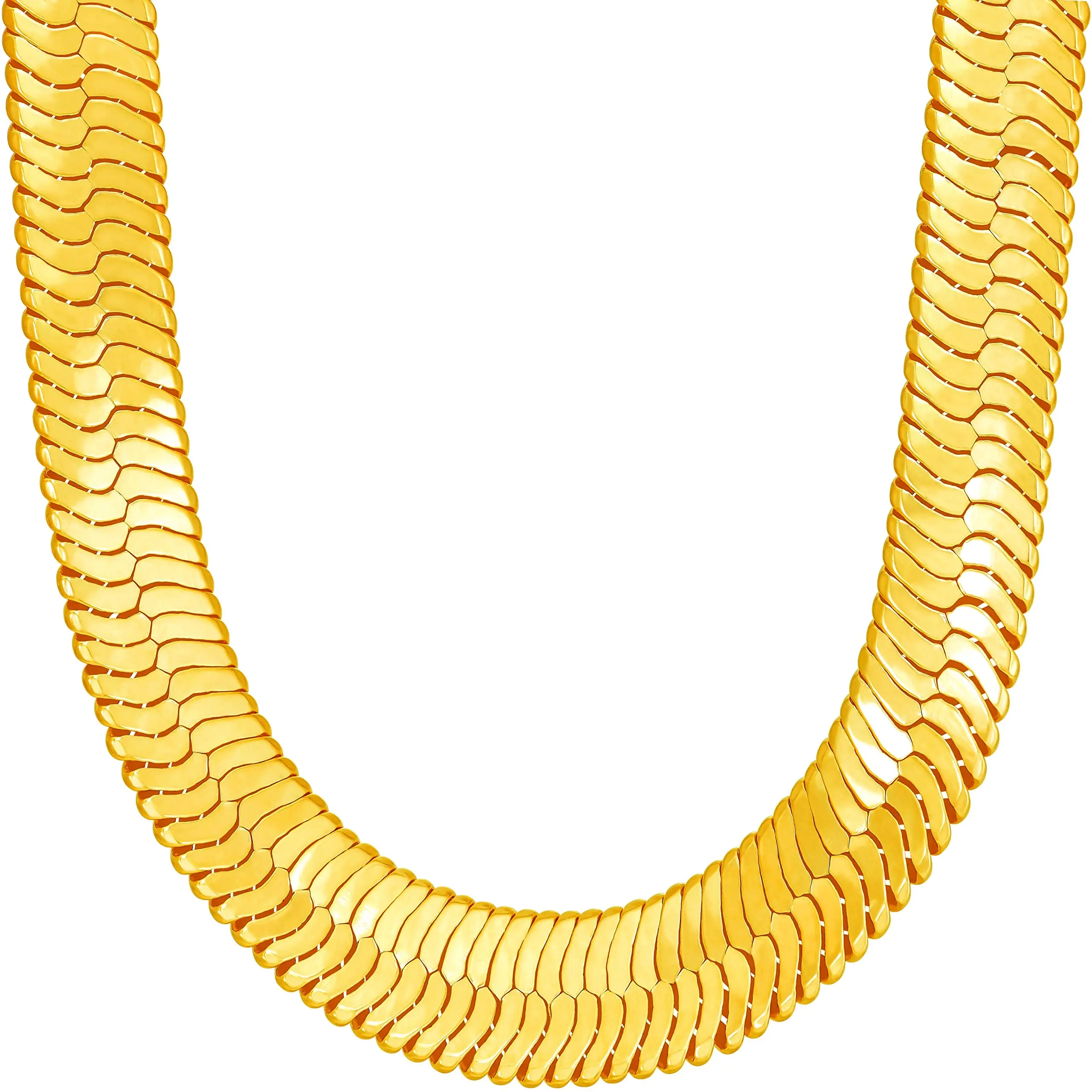LIFETIME JEWELRY 11mm Flexible Herringbone Chain Necklace 24k Real Gold Plated (16 inches, Gold)