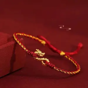 Dragon Year Red String Bracelet - Handmade Adjustable Zodiac Bracelet with Dragon Charm for Good Luck - Couples Hand Rope - Symbol of Luck & Prosperity - Perfect Gift for Chinese New Year