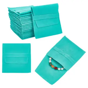 24PCS Turquoise Velvet Jewelry Flap Pouches - Folding Envelope Bags for Earrings, Bracelets, Necklaces - Rectangle 96x90x2.5mm Packaging Organiser Storage
