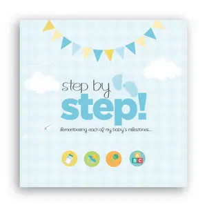 Baby memory Book Step by Step Blue Hard Cover