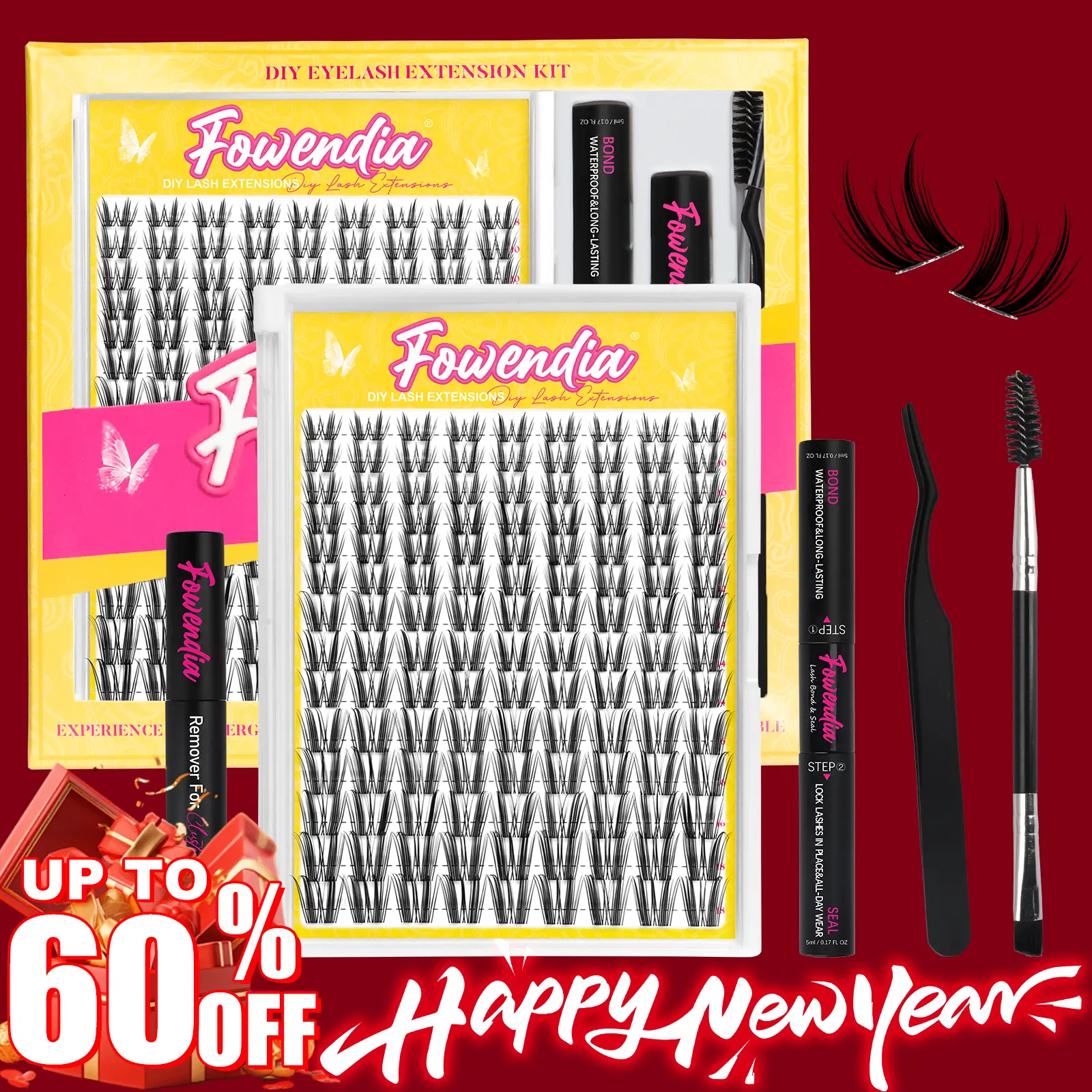 Fowendia Freya Lashes Cluster Lashes C D Curl DIY Lash Extension Kit and Lash Clusters 8-18mm with Bond, Seal, and Remover - Ultra-Thin Transparent Bands, Lash Freya Anime Style Fake Eyelash Extensions Kit.