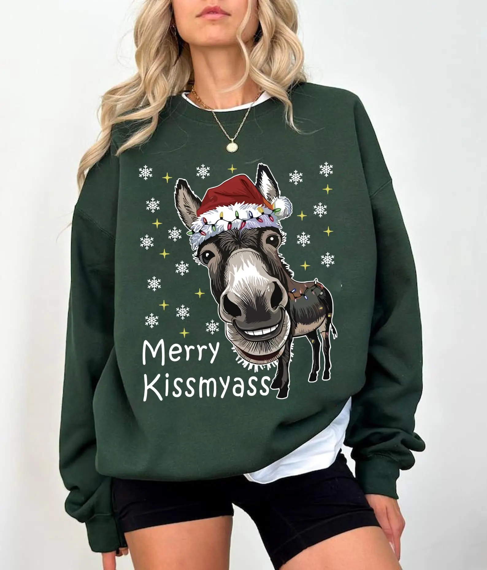Funny Donkey Santa Sweatshirt, Merry KISSMYASS Shirt, Christmas Adult Humor Crewneck, Holiday Party Outfit