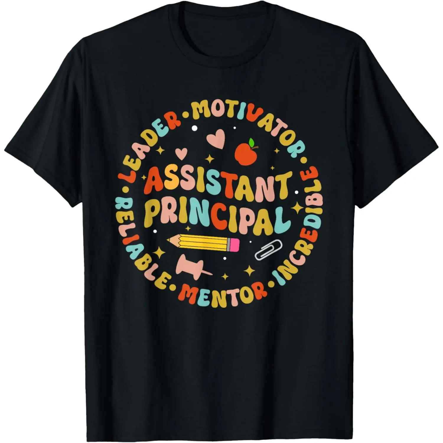 Women's Groovy Assistant Principal Graphic Tee, Casual Short Sleeve Round Neck Cotton Top, Teacher Appreciation Gift