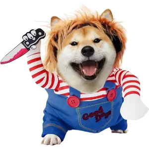 Dog Halloween Costumes - Chucky Dog Costume with Knife for Pets Party Christmas Cosplay Cute Outfits Clothes Deadly Dog Clothes Funny Dog Costumes Halloween for Small Medium Large Dogs (Small) dog clothes dog halloween costume dog clothes dog clothes