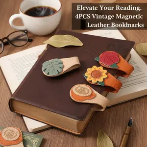 4PCS Vintage Magnetic Leather Bookmark, Leather Magnetic Bookmarks for Women, Magnetic PU Bookmarks Clip Book Accessories Bookmarks