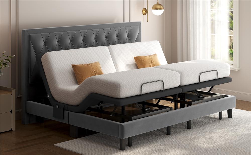 【Massage & Remote】 Yaheetech Adjustable Upholstered Bed Frame, Bed Base W/ Independent Head & Foot Incline, Under-Bed LED Lights, USB Ports, 4 Bed Height Settings, Storage Bag, Easy Assembly 【Massage & Remote】 Yaheetech Adjustable Upholstered Bed Frame, Bed Base W/ Independent Head & Foot Incline, Under-Bed LED Lights, USB Ports, 4 Bed Height Settings, Storage Bag, Easy Assembly