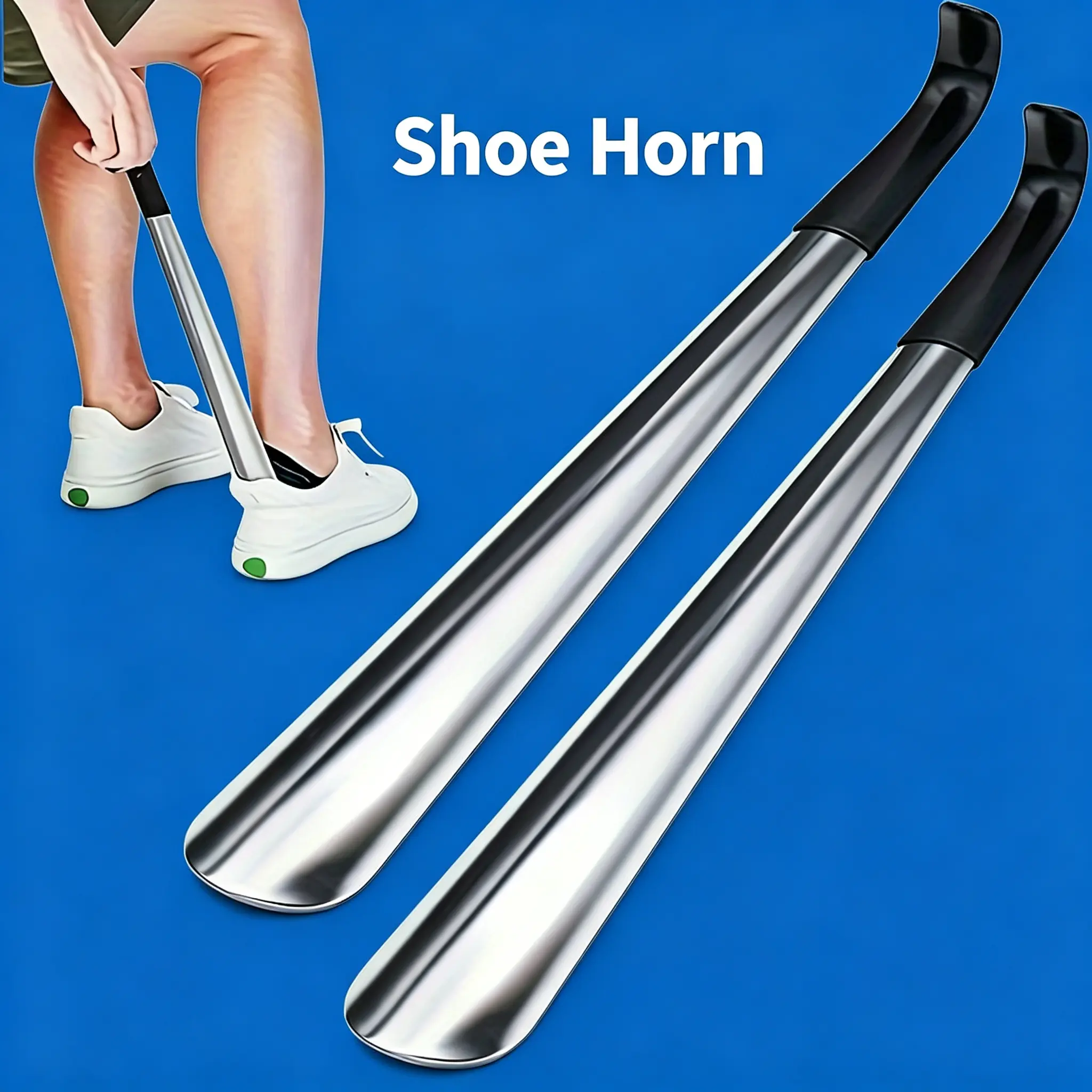Long Handle Metal Shoe Horn - 16.5 Inch Stainless Steel Shoehorn for Seniors, Disabled & Adults, Easy On/Off Shoes Without Bending